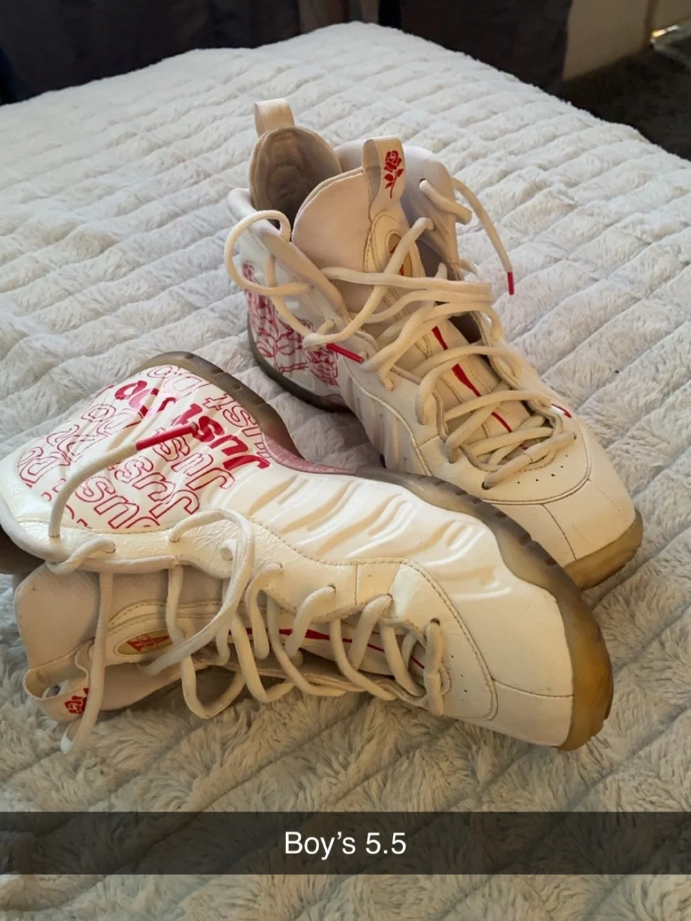 Nike White Kids Sneakers with Red Accents